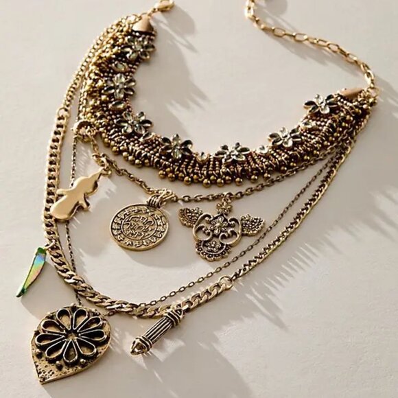 FREE PEOPLE x Ariana Ost Walsh Choker Necklace In Gold / Black Diamond NWT - Picture 1 of 6